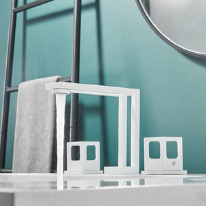 Chất lượng cao kép tay bồn rửa Mixer 8 inch Trắng phòng tắm vòi tap phổ biến rộng rãi lưu vực vòi nước Brass - Product Image 2