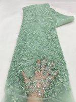 NI.AI Nouvelle Arrivée Tissu en Dentelle Florale 3D Super Lourde de Luxe avec Perles et Paillettes, Tulle et Maille pour Robe de Mariée