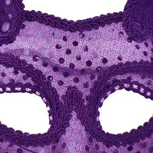 Masque de chat à sequins avec bordure en dentelle et strass transparents, masque de chat violet avec sequins - Product Image 3