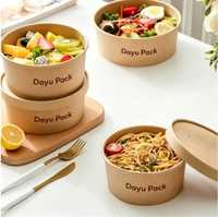 Bol à salade jetable en papier kraft de qualité alimentaire, écologique, avec couvercle transparent anti-fuite pour plats à emporter, personnalisable avec logo