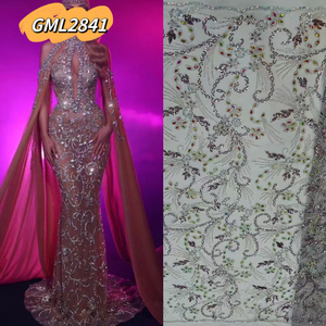 Lujo colorido Rhinestone bordado encaje de gama alta vestido personalizado tela Stock limitado - Product Image 1