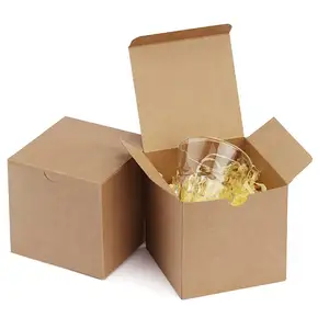 กล่องของขวัญกระดาษคราฟท์สีน้ำตาล4x4กล่องของขวัญก้อนกระดาษขนาดเล็กกล่องของขวัญคุกกี้