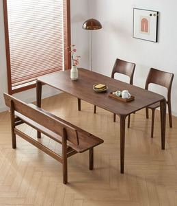 Ensemble <span class=keywords><strong>de</strong></span> table à manger design nordique moderne pas cher, plateau rectangulaire en <span class=keywords><strong>placage</strong></span> <span class=keywords><strong>de</strong></span> <span class=keywords><strong>bois</strong></span>, 4 chaises, structure en <span class=keywords><strong>bois</strong></span> - Product Image 1