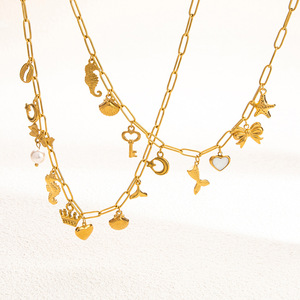 Collar con colgante de concha marina chapado en oro de 18 quilates y acero inoxidable para fiestas, joyería de moda. - Product Image 3