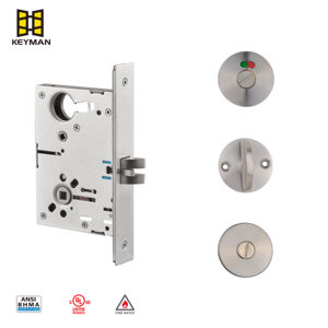 Ensemble de serrures à mortaise durables certifiées ANSI/ANSI <span class=keywords><strong>KEYMAN</strong></span> pour portes intérieures, poignée de porte de salle de bain avec bouton rotatif - Product Image 3