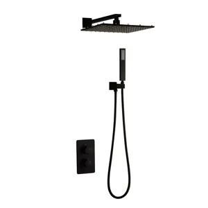 Zoneskaiting — grand ensemble de <span class=keywords><strong>douche</strong></span> à pluie, pommeau de pluie à montage mural, <span class=keywords><strong>thermostatique</strong></span>, de couleur noire mate, cascade, salle de bains - Product Image 1