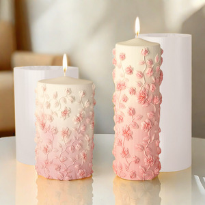Floral Vine Relief <b>Candle</b> <b>Mold</b> Pillar Shape For Wedding Home Decoration DIY <b>Candle</b> Making Kit Transparent White - Product Image 4