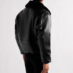 Jaket Kulit Motor Bomber Vintage Musim Dingin dengan Kerah Bulu Kustom OEM untuk Pria - Product Image 3