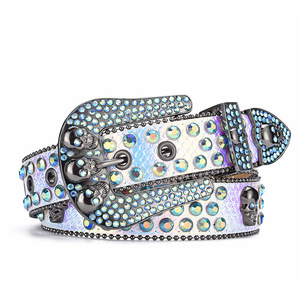 Sparkly Skull Buckle <span class=keywords><strong>Bb</strong></span> <span class=keywords><strong>Simon</strong></span> Rhinestone Belt pour hommes femmes Bling Bling magnifique et robuste Western Diamond Crystal Belt Vendeur - Product Image 1