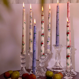 Bougies imprimées à longue tige de 25 cm, style européen romantique, sans fumée, pour mariage, dîner, décoration de maison et fêtes - Product Image 1