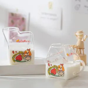 Contenitore per latte in vetro a forma di scatola quadrata a forma di scatola con Logo personalizzato in vetro di boro alto per bevande