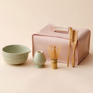 Ensemble de fouets à matcha en bambou rose de haute qualité, ensemble exclusif de matcha de style japonais en céramique avec bol à matcha et bec verseur - Product Image 1