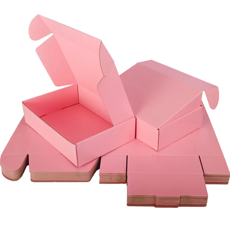 กล่องกระดาษลูกฟูกสีน้ำตาลสีชมพูแบบย่อยสลายได้กล่องของขวัญสำหรับบรรจุโลโก้แบบกำหนดเอง