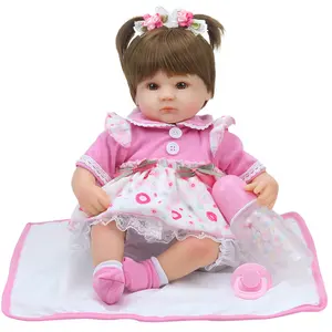 Lifererborn 42厘米粉色小女孩娃娃婴儿重生软娃娃硅乙烯基重生婴儿与布体瓷娃娃