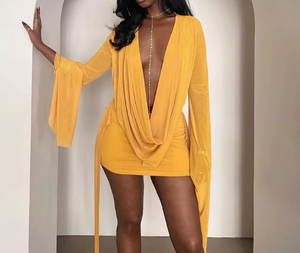 <span class=keywords><strong>Mini</strong></span> abito aderente Sexy in rete vedo-attraverso da donna maniche lunghe abiti irregolari con scollo a V - Product Image 6