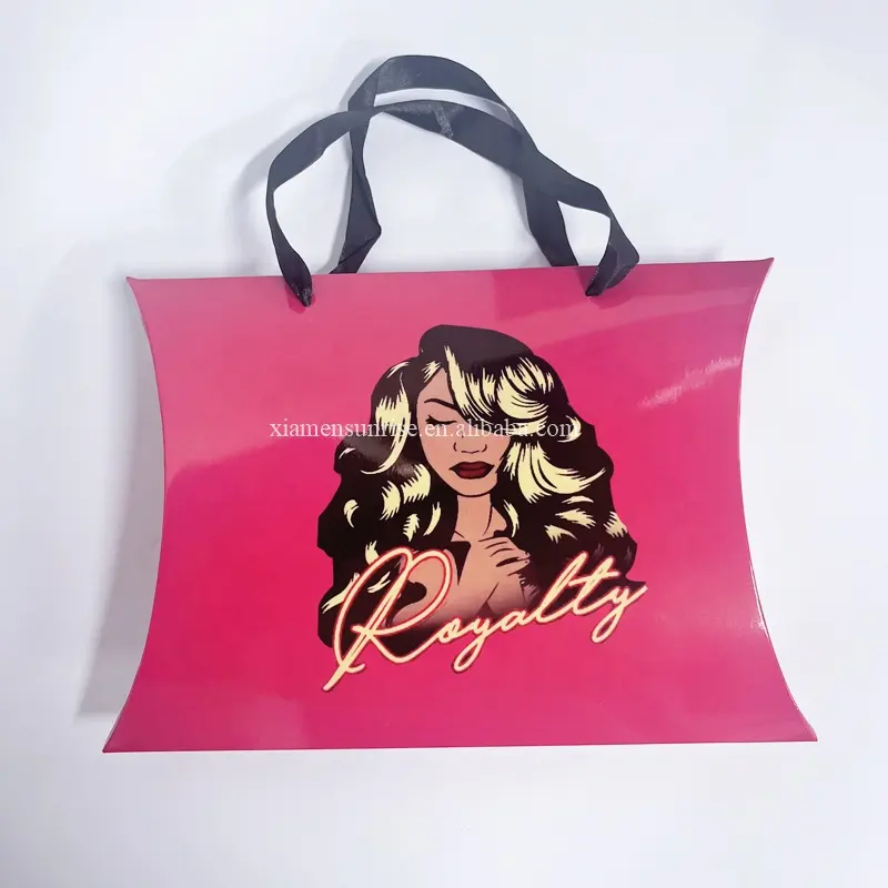 Neue Design benutzer definierte Pink Haar Kissen Tasche Perücke Verpackungs boxen T-Shirt Box Verpackung