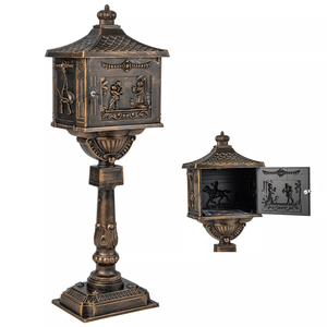 Buzón de Jardín de Aluminio Fundido con Puerta de Seguridad, Acceso por Pedestal y Cerradura con Llave de Estilo <span class=keywords><strong>Antiguo</strong></span>, Acabado Negro Frontal - Product Image 3