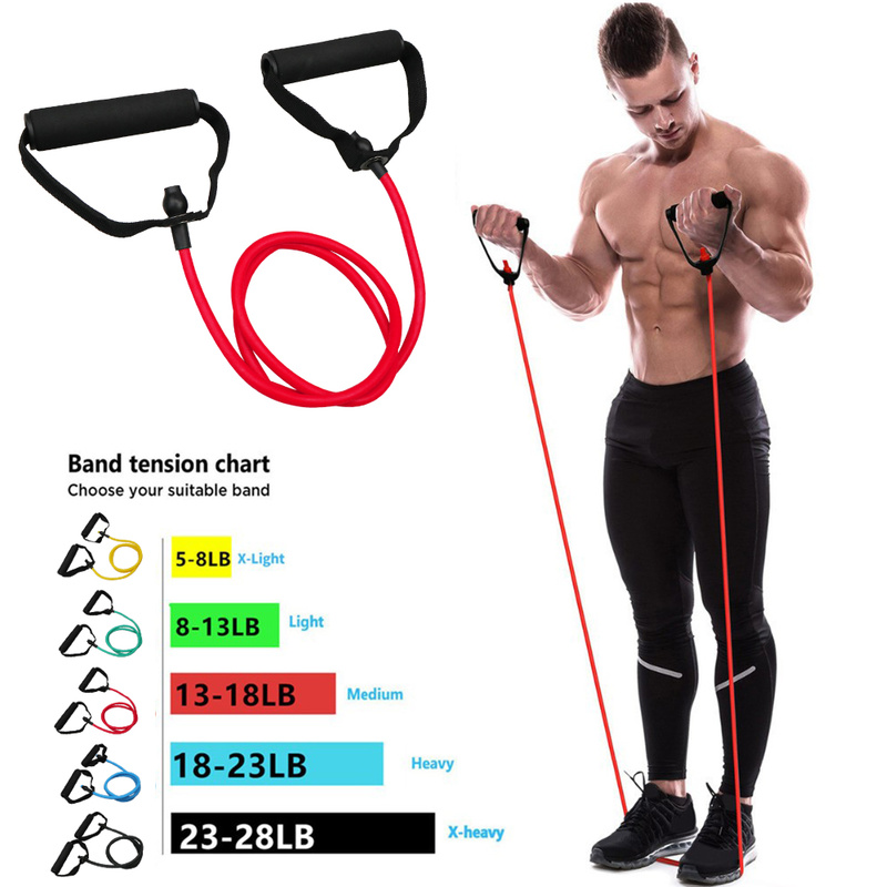 5 Niveaus Weerstand Bands Met Handvatten Yoga Pull Touw Elastisch Fitness Oefening Tube Band Voor Home Workouts Krachttraining