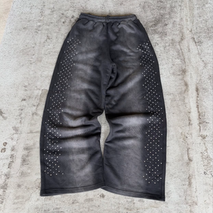 Pantalones Deportivos Personalizados con Pedrería Lateral, Cintura Elástica, Estilo Vintage Deslavado, Bordado, Pierna Recta, para Hombre - Product Image 1