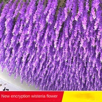 Untaian Bunga Wisteria Buatan Bentuk Tofu, Rumbai Bunga Violet Palsu untuk Dekorasi Pernikahan, Plafon, Rumah, dan Interior