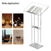 Soporte de podio de acrílico transparente personalizado con estante de almacenamiento para iglesias, bodas, aulas