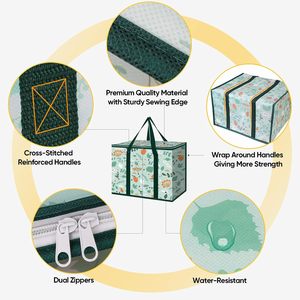 Collapsible <b>Heavy</b> <b>Duty</b> Large Insulated Grocery Bag Dual with <b>Zippers</b> Water-Resistant Material for Shopping Picnics Daily Errands - Product Image 2