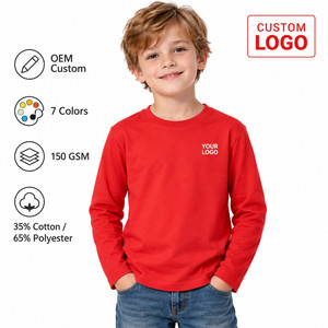 Camiseta de Manga Corta para Niños con Logotipo Personalizado, 150 GSM, Mezcla de Algodón y Poliéster, Cuello Redondo, Deportiva, Ecológica, de Secado Rápido - Product Image 1