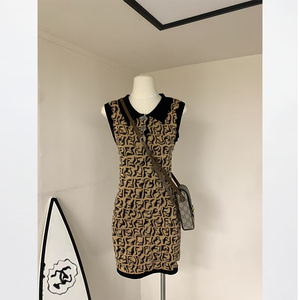 Vestido de punto de verano para mujer de buena calidad, ropa Lux Boutique, Vestidos de punto de lujo con cuello de solapa elegantes informales para mujer - Product Image 1