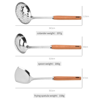 Cuillère à écrémer robuste pour fondue et ensemble de 4 louches à soupe en acier inoxydable avec manche ergonomique en bois pour la cuisine professionnelle
