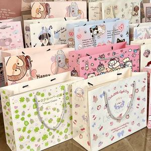 Collection de sacs cadeaux haut de gamme en carton rigide épais blanc, grande capacité, imprimé, simple, exquis, sac à main motif dessin animé - Product Image 3