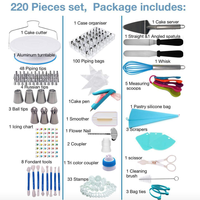 Fournitures de pâtisserie professionnelles, 220 pièces, ensemble complet de kits de décoration de gâteaux