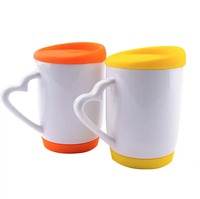 M R.R Sublimation Blanks Tasse à café en céramique de sublimation chauffée en porcelaine de 12oz avec couvercle et base en silicone