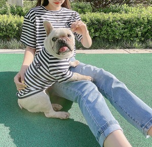 犬と猫用韓国スタイル夏コットンTシャツXSサイズクラシックストライプスウェットシャツ通気性ペット犬ファミリードレス - Product Image 4
