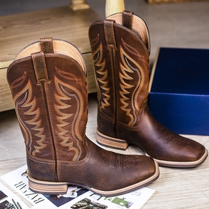 Bottes de Cowboy de haute qualité hommes genou luxe Lichee bottes de Cowboy en cuir Goodyear Welt talon épais bottes de Cowboy pour hommes - Product Image 1