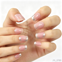 Faux ongles carrés rose nude à effet argenté, style minimaliste, réutilisables, en ABS, vente en gros, personnalisables OEM