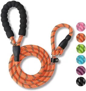 Wholesale OEM Pet Leashes Clasp Climb Variety Color handsfree Reflective Nylon Braided Rope Dog Leash with Soft Padded Handle