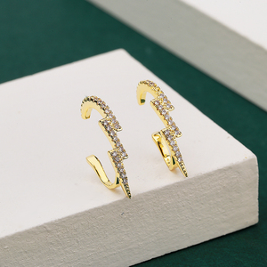 Fashion C-shaped 18K gold-plated earrings personality <strong>lightning</strong> shape zircon ear clips <strong>wholesale</strong> jewelry - Product Image 2