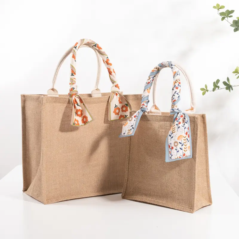 Wholesale Factory Custom Printed Burlap Handbag Eco Reusable Shopping Jute Tote Bag Jute Bags