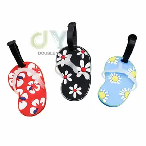 Groothandel Cartoon Print Pvc Zacht Plastic Bagagelabel Schattige Flip-Flops Bagage Controleren Label Creatieve Siliconen Bagagelabel