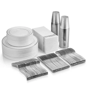 Ensemble <span class=keywords><strong>de</strong></span> vaisselle en plastique <span class=keywords><strong>rose</strong></span> doré fantaisie <span class=keywords><strong>de</strong></span> 350 pièces avec <span class=keywords><strong>serviette</strong></span> pour les occasions <span class=keywords><strong>de</strong></span> fête - Product Image 3