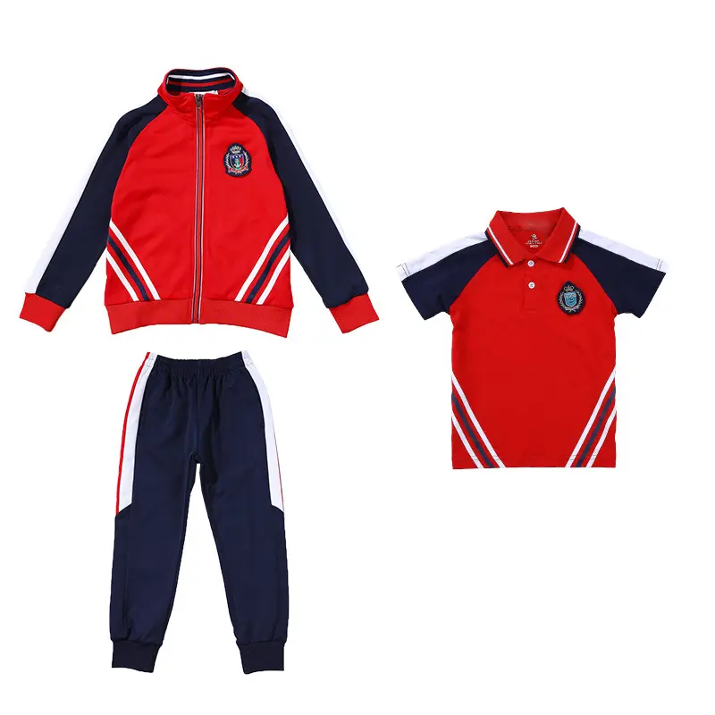 Herfst Kinder Basisschool Uniformen Pak 3 Delige Set Custom Design Geborduurd Kinderen Jogger Set Sportpak