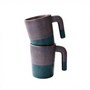 Tasses à café en céramique bicolores gris mat et turquoise, design minimaliste, pour usage domestique, compatibles lave-vaisselle, anti-fuite, compatibles micro-ondes - Product Image 1