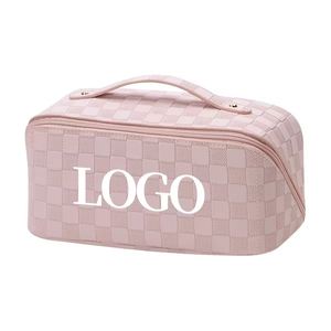 Luxury Vintage Checkered PU <b>Leather</b> Makeup Organizer Cosmetic <b>Bags</b> Toiletry Travel Portable <b>Make</b> <b>up</b> Pouch <b>Bags</b> - Product Image 6