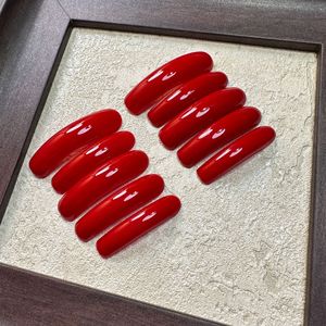 Nouveaux Ongles Press-On Courbes Sexy 10 Pièces Faits Main Rouge Uni <span class=keywords><strong>Faux</strong></span> Ongles Longs Courbes Tendance en Gros à Vendre - Product Image 2