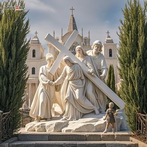Sculpture en marbre blanc de Jésus, grande et célèbre, représentant la cinquième station de la Via Crucis, <span class=keywords><strong>Simon</strong></span> aide Jésus à porter la croix, sculpture de la 14e station - Product Image 1