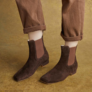 Bottines à bout carré en cuir véritable, bottines à plateforme avec fermeture éclair latérale, bottines Martin à lacets, chaussures à plateforme épaisse à talon compensé - Product Image 3