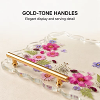 Plateau de vanité personnalisé en résine époxy avec fleurs pressées, modèle transparent, poignée dorée de luxe, organisateur de bijoux, décoration d'intérieur