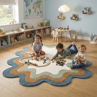 Modern Art Statement Hand Tufted Rug Vibrant Multicolor Geometric Wave Bohemian Flat Pile Non-Slip Area Carpet Custom OEM Home