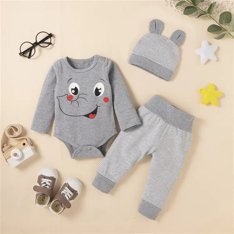 Toddler Winter Clothing Girls Cartoon Elephant Infant Boy Clothes Set Cotton Long Sleeve Tops Pants Hats Baby Clothing Set