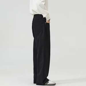 Pantalones Vaqueros de Mezclilla para Hombre, de Alta Gama, Corte Recto, Pierna Ancha, Lavado Medio, Cintura Media, Color Sólido, 100% Algodón, para Otoño - Product Image 3